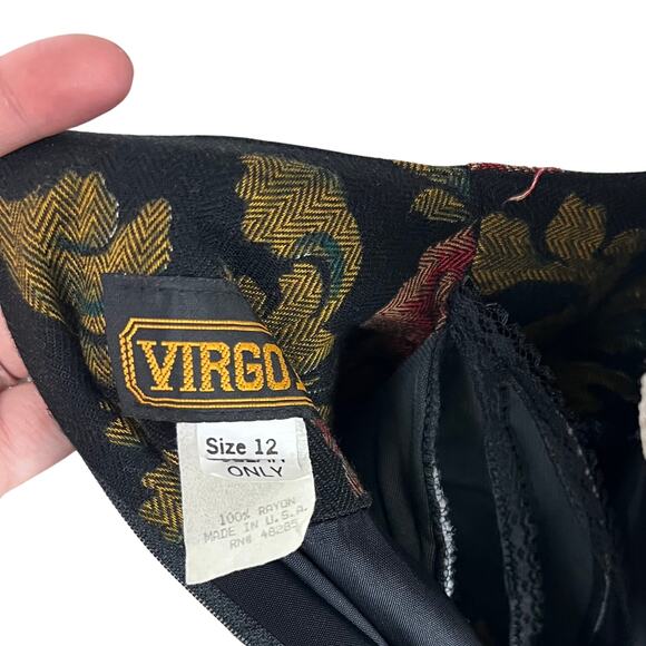 Vintage Virgo II Floral Jacquard Dress Black Gold Red Roses Puff Shoulder Sz 12 - Picture 10 of 13